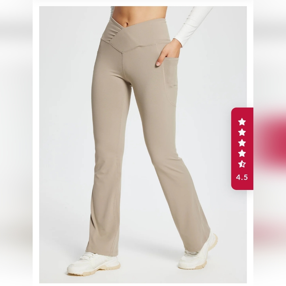 BALEAF Laureate 29" Crossover High-Waisted Flare Yoga Pants Sz 2XL KHAKI NWT